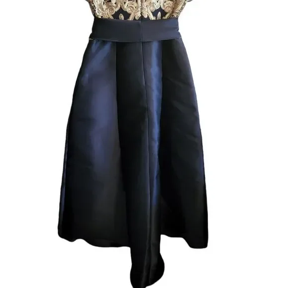 R&M Richards Blue and Gold Embellished Sequin Bow High Low Ball Gown Dress - Picture 6 of 12